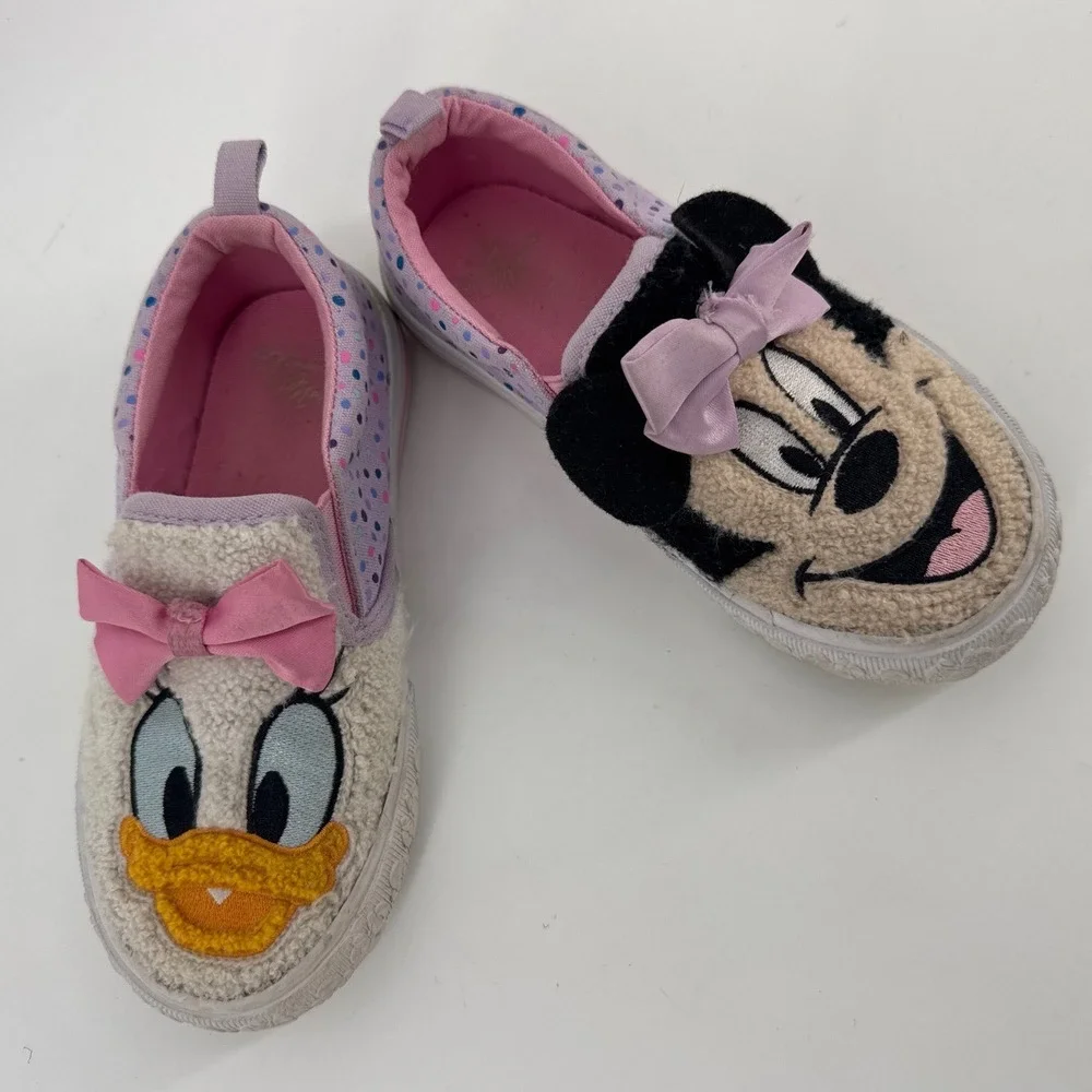 Disney Minnie Mouse Daisy Duck Kids Slip On Sneakers Size 10 Purple Polka Dot
